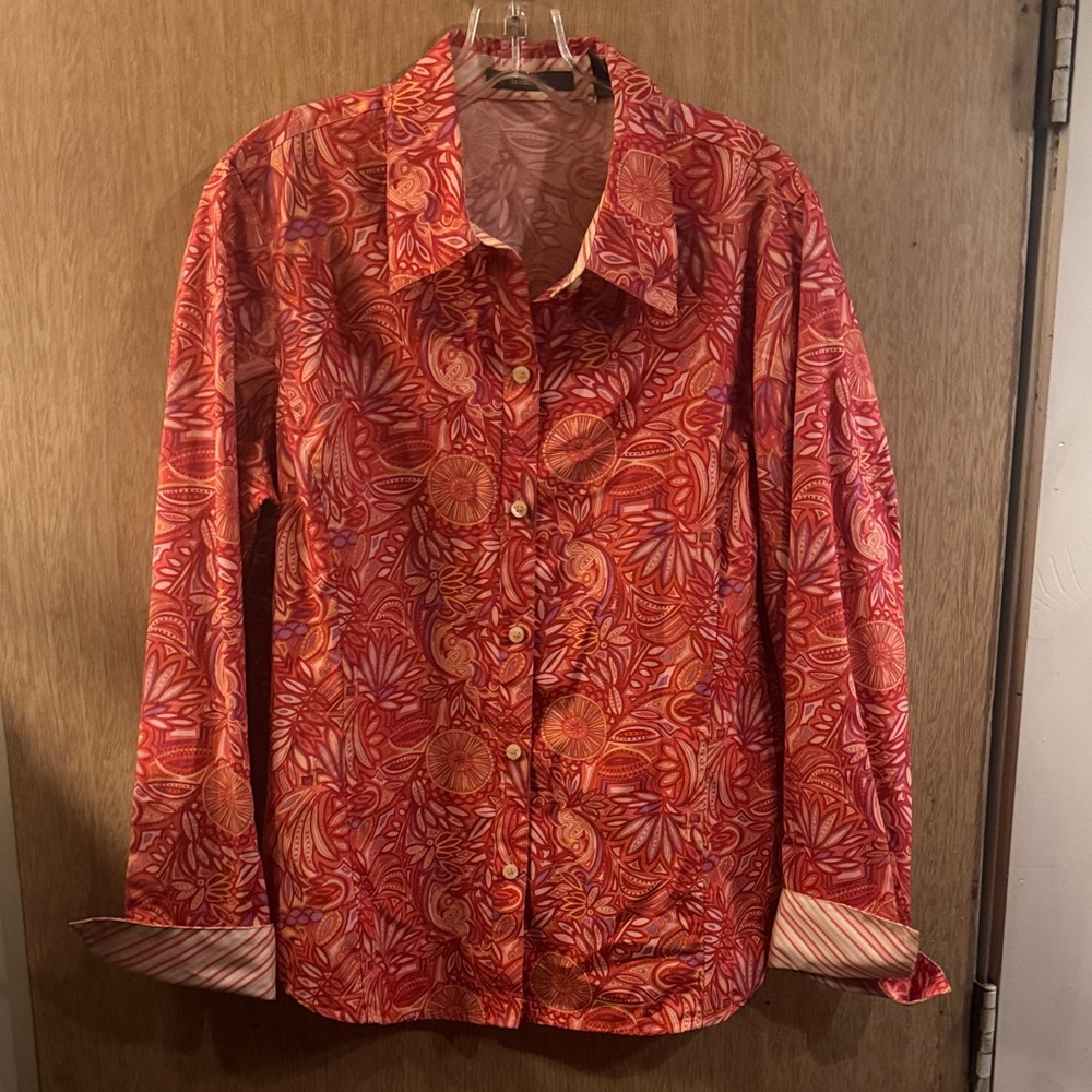 Liz Claiborne Red and Pink Floral Patterned Shirt/14